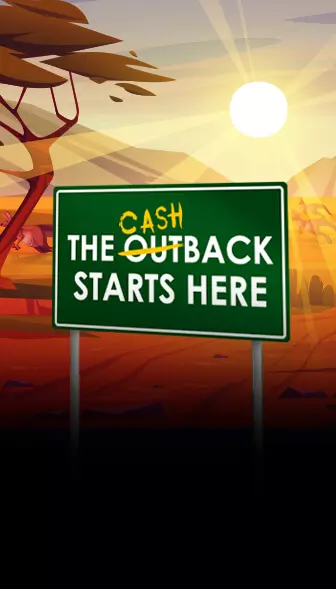 Cashback artwork with an outback road sign reading The Cashback Starts Here