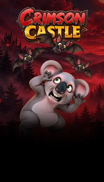 Crimson Castle Spin the Wheel artwork with Kev the Koala dodging bats in front of a castle