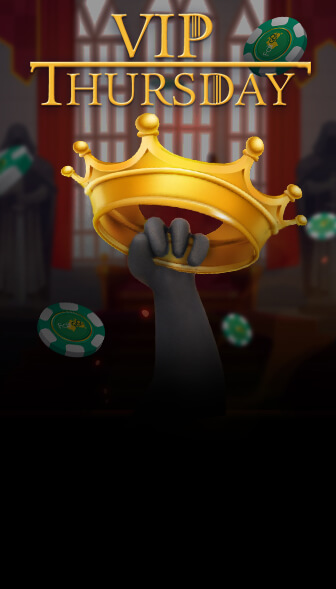 VIP Thursday artwork with a hand holding up a golden crown